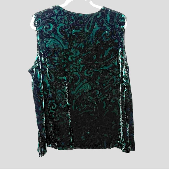 Silk Assets Velvet Paisley Sleeveless Top Women’s 1X Emerald Silk Rayon Babydoll - Picture 4 of 9